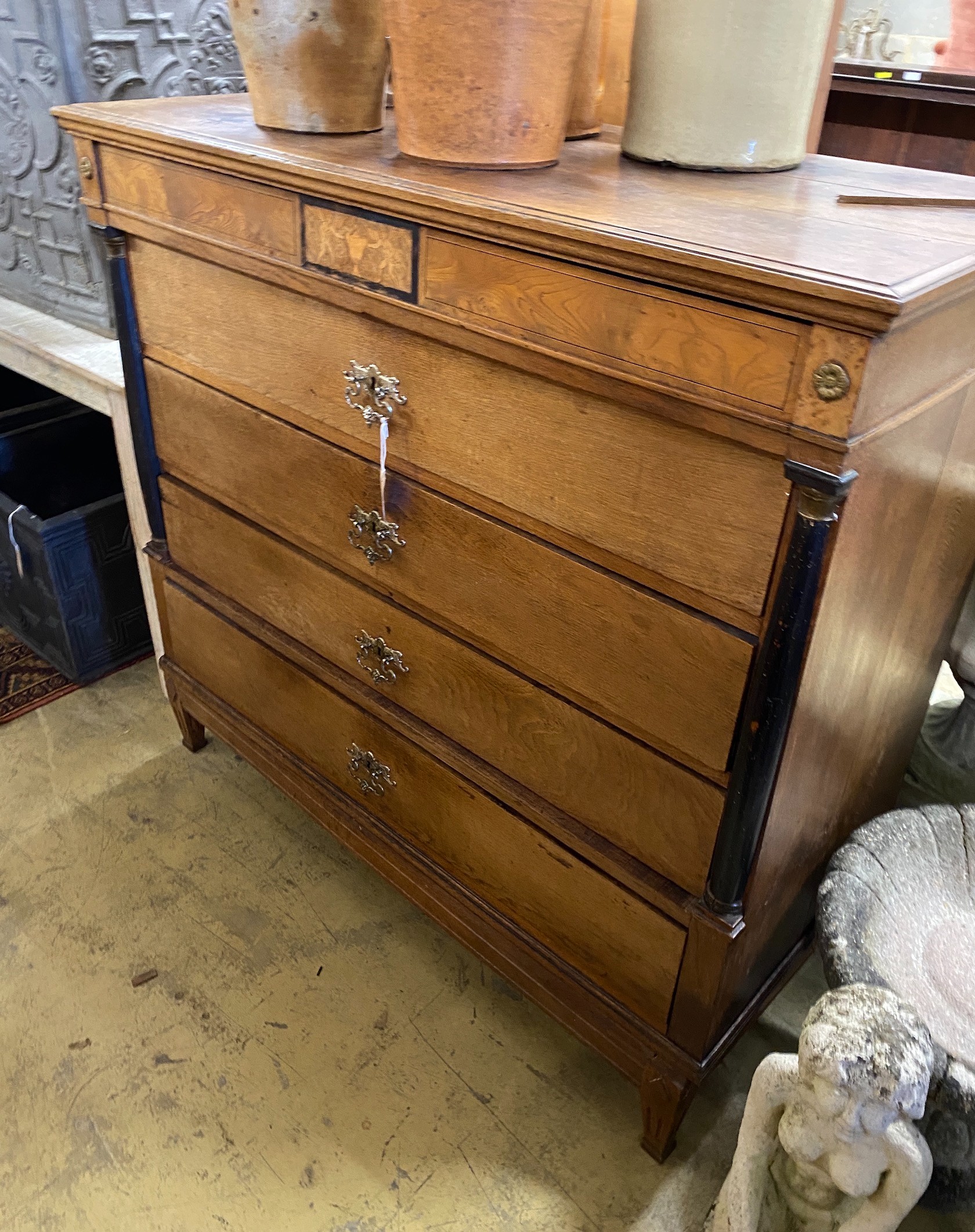 A 19th century Biedermier oak and ash commode, width 127cm, depth 59cm, height 121cm